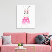 Gepersonaliseerde roze hart preppy konijn canvas afdruk (Insitu (Woonkamer))
