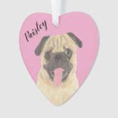Gepersonaliseerde Roze Hart Pug Ornament (voorkant)
