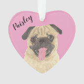 Gepersonaliseerde Roze Hart Pug Ornament (voorkant)