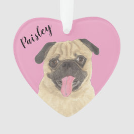 Gepersonaliseerde Roze Hart Pug Ornament