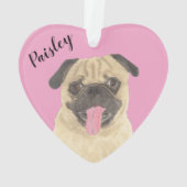 Gepersonaliseerde Roze Hart Pug Ornament (achterkant)