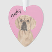 Gepersonaliseerde Roze Hart Puggle Ornament (voorkant)