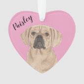 Gepersonaliseerde Roze Hart Puggle Ornament (voorkant)