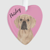 Gepersonaliseerde Roze Hart Puggle Ornament (voorkant)