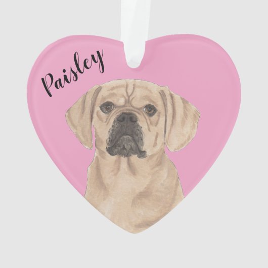 Gepersonaliseerde Roze Hart Puggle Ornament (achterkant)