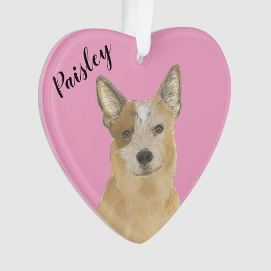 Gepersonaliseerde Roze Hart Rood Cattledog Heeler Ornament (voorkant)