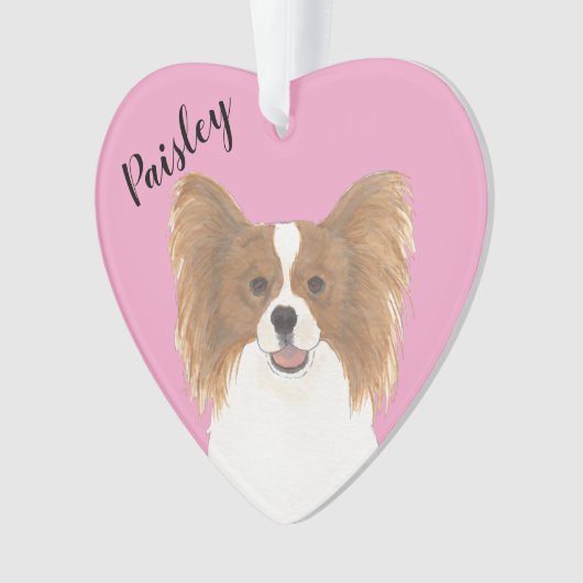 Gepersonaliseerde Roze Hart Rood en Wit Papillon Ornament (voorkant)