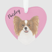 Gepersonaliseerde Roze Hart Rood en Wit Papillon Ornament (voorkant)