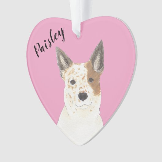 Gepersonaliseerde Roze Hart Rood Wit Cattledog Hee Ornament (voorkant)