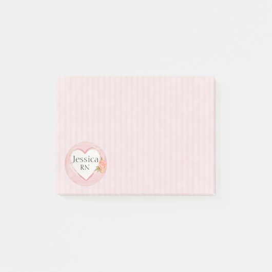 Gepersonaliseerde Roze Hart & Roos Verpleegster, R Post-it® Notes (Voorkant)