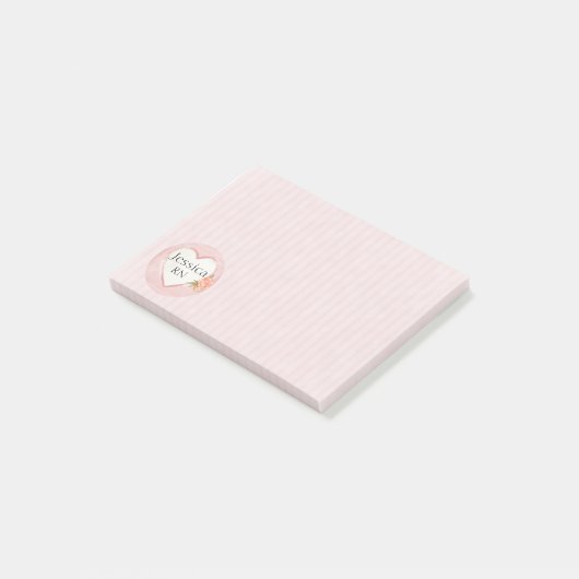 Gepersonaliseerde Roze Hart & Roos Verpleegster, R Post-it® Notes (Schuin)