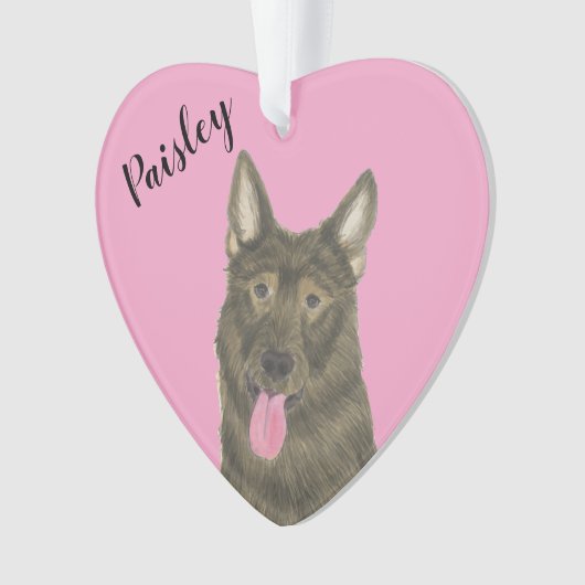Gepersonaliseerde Roze Hart Sable Duitse Herder Ornament (voorkant)