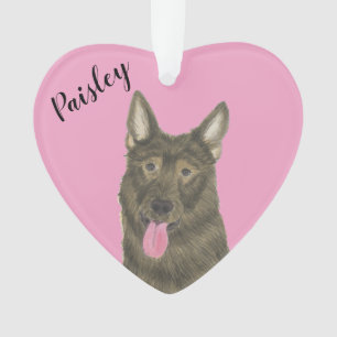 Gepersonaliseerde Roze Hart Sable Duitse Herder Ornament