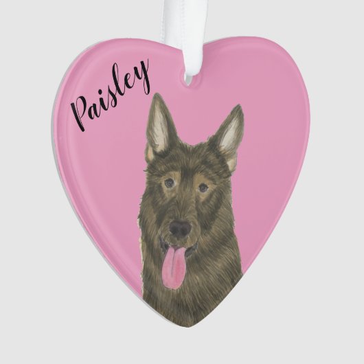 Gepersonaliseerde Roze Hart Sable Duitse Herder Ornament (voorkant)