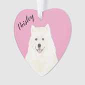 Gepersonaliseerde Roze Hart Samoyed Eskimo Hond Ornament (voorkant)