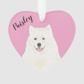 Gepersonaliseerde Roze Hart Samoyed Eskimo Hond Ornament (voorkant)