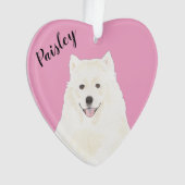 Gepersonaliseerde Roze Hart Samoyed Eskimo Hond Ornament (voorkant)