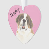 Gepersonaliseerde Roze Hart St. Bernard Hond Ornament (voorkant)