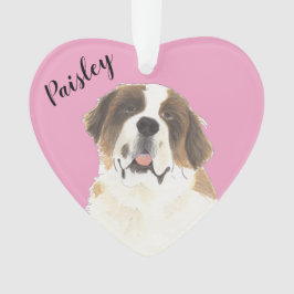 Gepersonaliseerde Roze Hart St. Bernard Hond Ornament