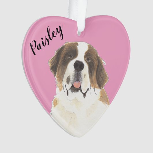 Gepersonaliseerde Roze Hart St. Bernard Hond Ornament (voorkant)