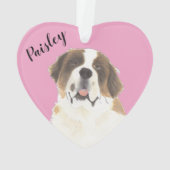 Gepersonaliseerde Roze Hart St. Bernard Hond Ornament (achterkant)