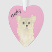Gepersonaliseerde Roze Hart Tan Lang Haired Chihua Ornament (voorkant)