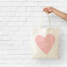 Gepersonaliseerde Roze Hart Tote Tas
