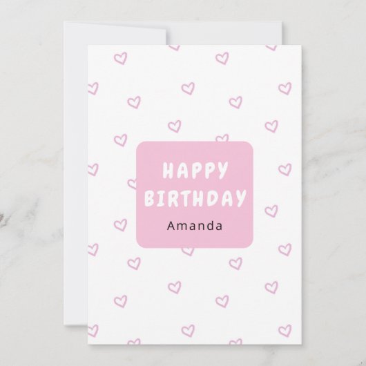 Gepersonaliseerde Roze Hart Verjaardag Kaart (Voorkant)