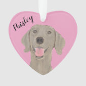 Gepersonaliseerde roze hart Weimaraner Ornament (voorkant)