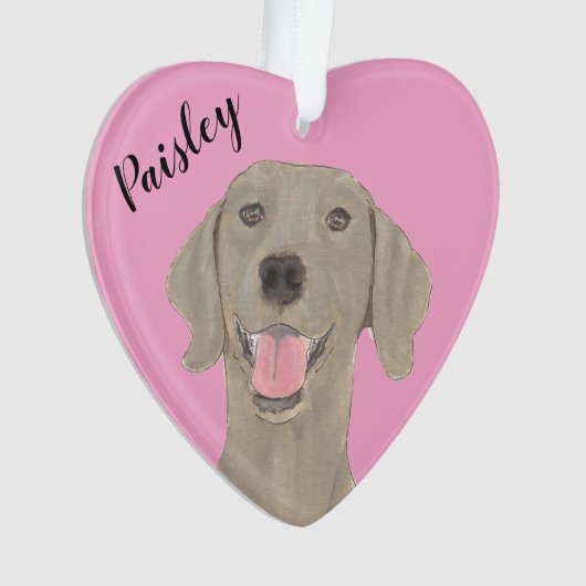 Gepersonaliseerde roze hart Weimaraner Ornament (voorkant)