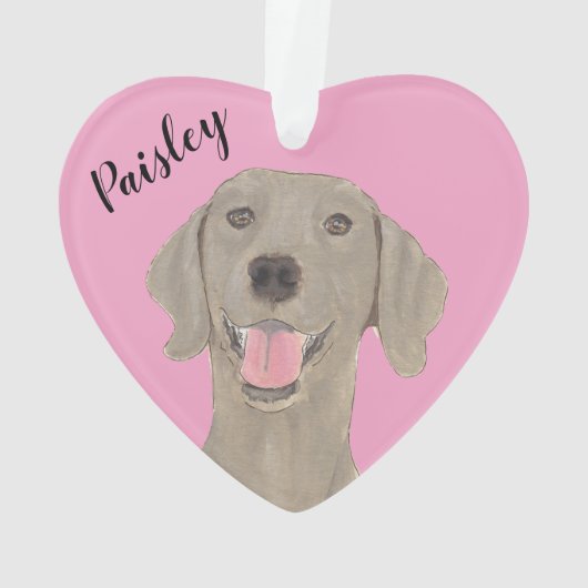 Gepersonaliseerde roze hart Weimaraner Ornament (achterkant)