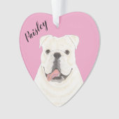 Gepersonaliseerde roze hart wit Engels Bulldog Ornament (voorkant)