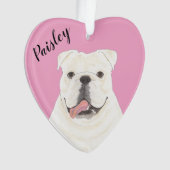 Gepersonaliseerde roze hart wit Engels Bulldog Ornament (voorkant)
