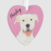 Gepersonaliseerde Roze Hart Wit Pitbull Staffy Ornament (voorkant)