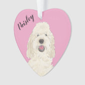 Gepersonaliseerde roze hart witte crème gouden doe ornament (voorkant)