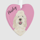 Gepersonaliseerde roze hart witte crème gouden doe ornament (voorkant)