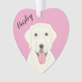 Gepersonaliseerde Roze Hart Witte Labrador Ornament (voorkant)
