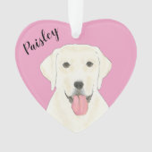 Gepersonaliseerde Roze Hart Witte Labrador Ornament (voorkant)