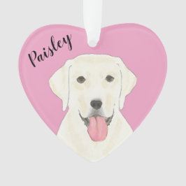 Gepersonaliseerde Roze Hart Witte Labrador Ornament