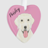 Gepersonaliseerde Roze Hart Witte Labrador Ornament (voorkant)