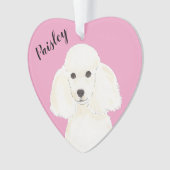 Gepersonaliseerde roze hart witte poedel ornament (voorkant)