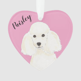 Gepersonaliseerde roze hart witte poedel ornament