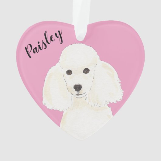 Gepersonaliseerde roze hart witte poedel ornament (achterkant)