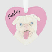 Gepersonaliseerde roze hart witte pug ornament (voorkant)
