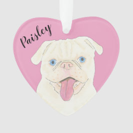 Gepersonaliseerde roze hart witte pug ornament