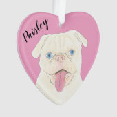 Gepersonaliseerde roze hart witte pug ornament (voorkant)