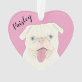 Gepersonaliseerde roze hart witte pug ornament (achterkant)