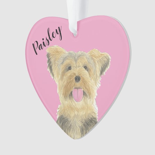 Gepersonaliseerde roze hart Yorkie Yorkshire Terri Ornament (voorkant)