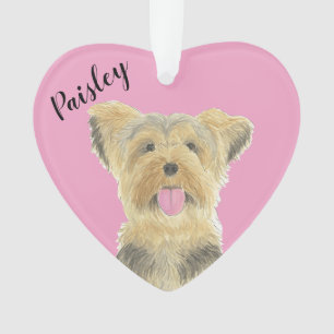 Gepersonaliseerde roze hart Yorkie Yorkshire Terri Ornament