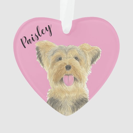 Gepersonaliseerde roze hart Yorkie Yorkshire Terri Ornament (achterkant)